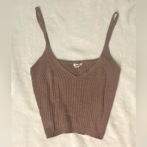 Garage Brown/Beige Ribbed Crop Camisole Tank